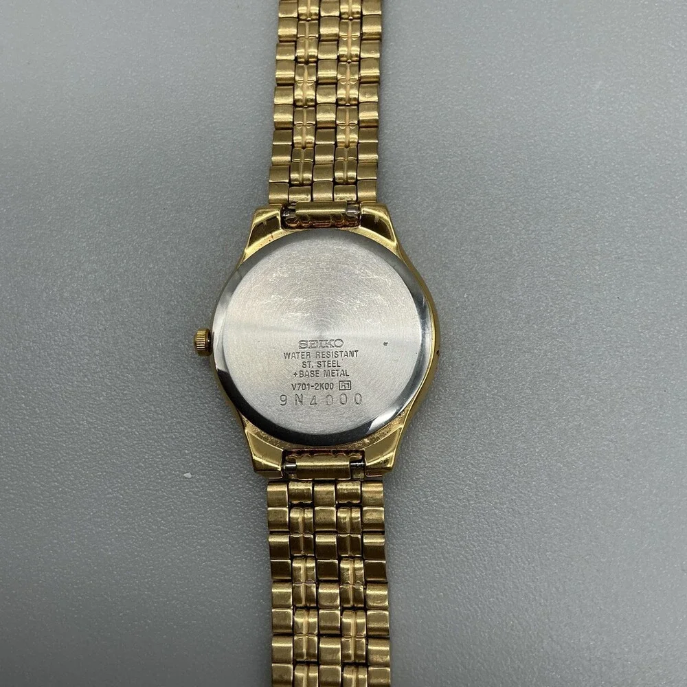 Seiko Womens Watch 24mm Gold Tone Round Dial V700-2K00 New Battery 7.5